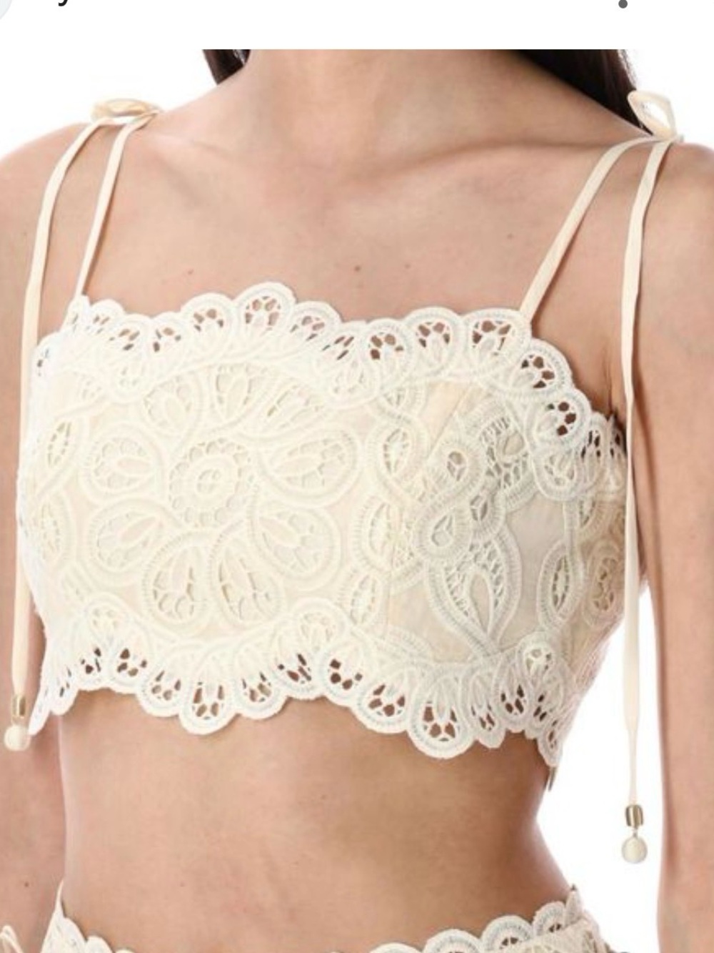Zimmermann Cream Crochet Lace Bandeau with Tie Straps
